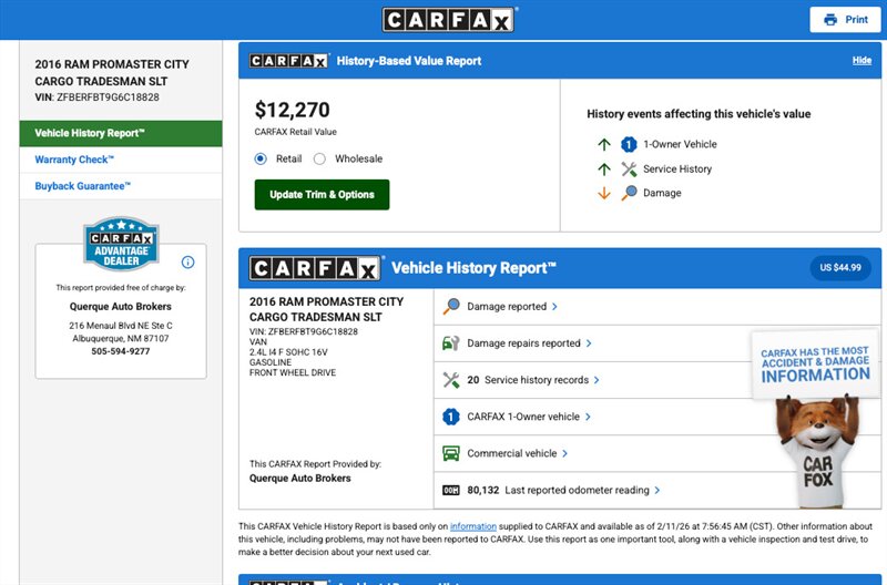 2016 RAM ProMaster City Tradesman SLT  