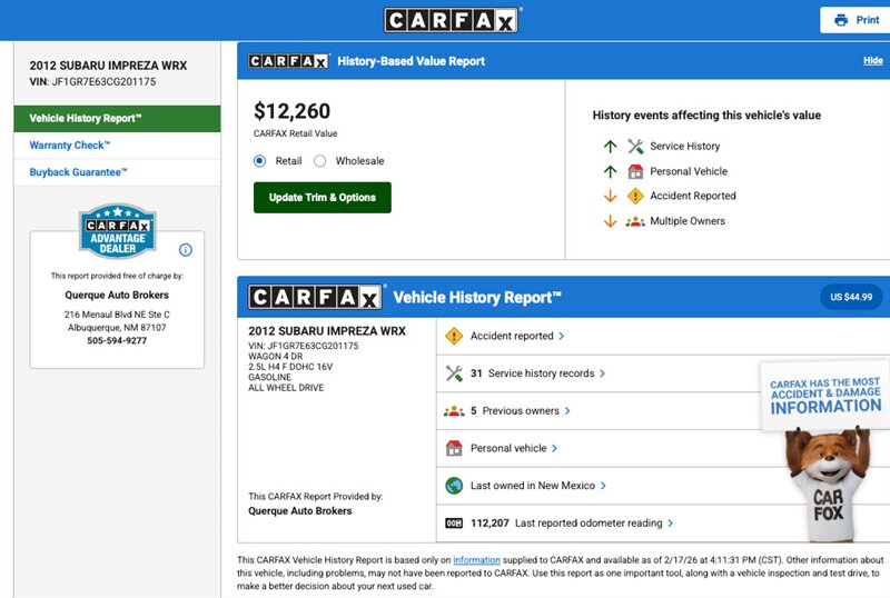 2012 Subaru Impreza WRX  