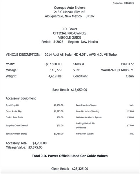 2014 Audi A8 4.0T L AWD quattro  