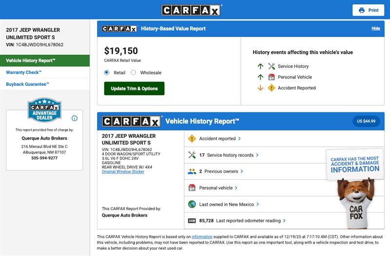 2017 Jeep Wrangler Sport  