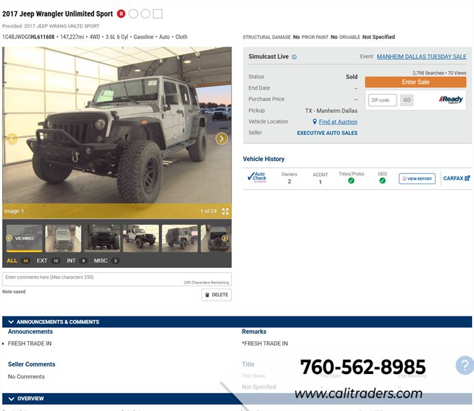 2017 Jeep Wrangler Unlimited Sport S   - Photo 1 - San Diego, CA 92154