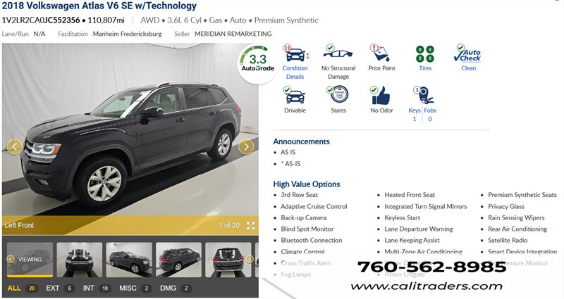 2018 Volkswagen Atlas V6 SE 4Motion   - Photo 1 - San Diego, CA 92154