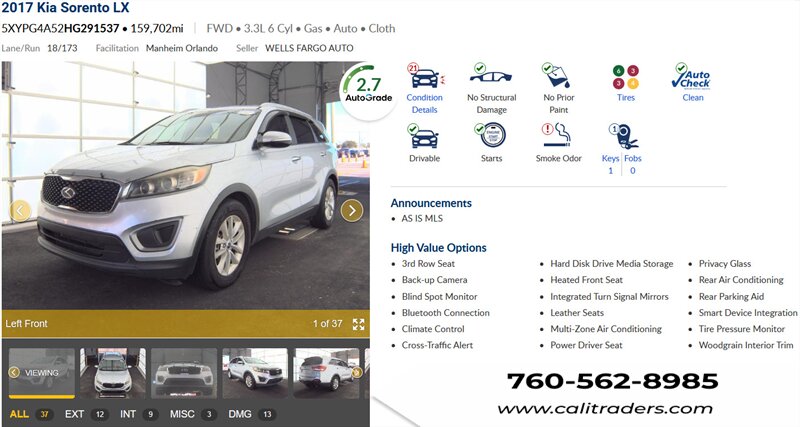 2017 Kia Sorento LX V6   - Photo 1 - San Diego, CA 92154