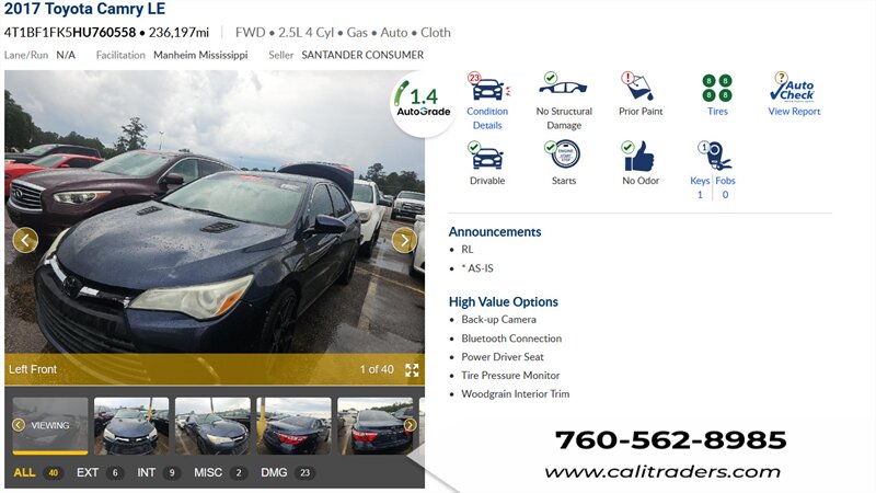 2017 Toyota Camry LE   - Photo 1 - San Diego, CA 92154