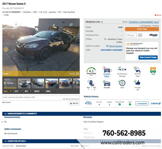 2017 Nissan Sentra SV   - Photo 1 - San Diego, CA 92154