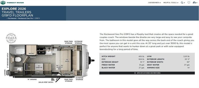 2026 FOREST RIVER ROCKWOOD  19FD GEOPRO